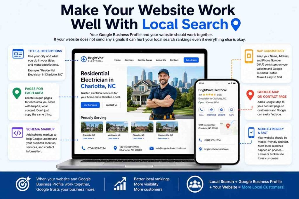 Local SEO infographic showing website optimization tips for better local search rankings